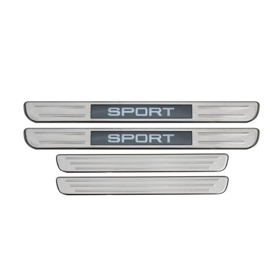 OMAC Universal Door Sill Cover Illuminated Sport Brushed Chrome S.Steel 4 Pcs