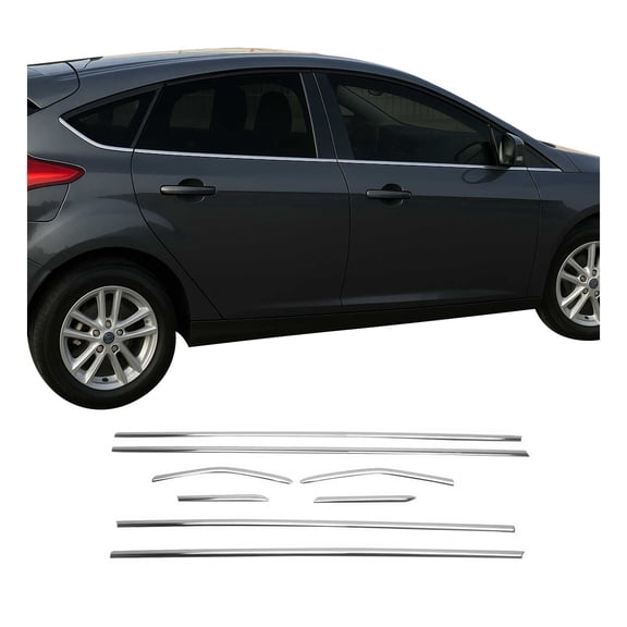 Window Molding Trim for Ford Focus Hatchback 3.gen 2012-2018 S.Steel Chrome 8Pcs