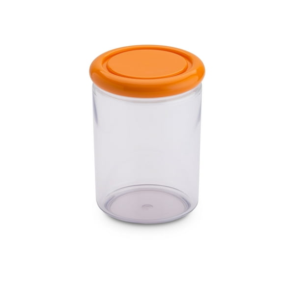 OMADA Acrylic Airtight Storage Container: Sugar Flour Container and Pasta Container - Storage Jar for Food Toiletries Office Supplies - Dishwasher Safe Containers Cylinder ? 33.8 Oz ? Orange Lid