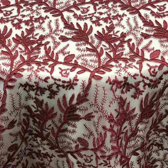 OMAHA Glitter Embroidered Mesh Fabric. Lace Netting Material 53 Inch in Width | Home Decor, Burgundy / Sample 5x7