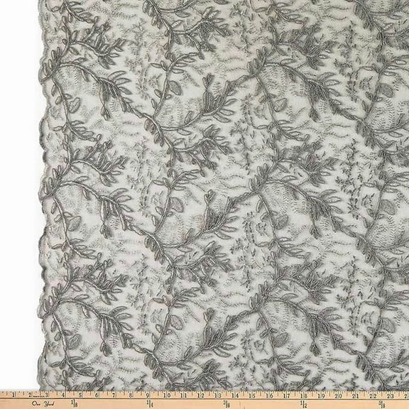 OMAHA Glitter Embroidered Mesh Fabric. Lace Netting Material 53 Inch in Width | Home Decor, Grey / Cut by the Yard