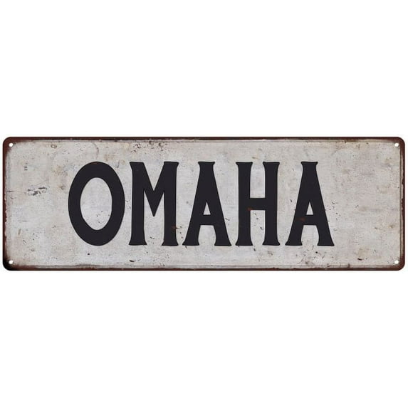 OMAHA Vintage Look Rustic Metal 8x24 Sign City State 108240041020