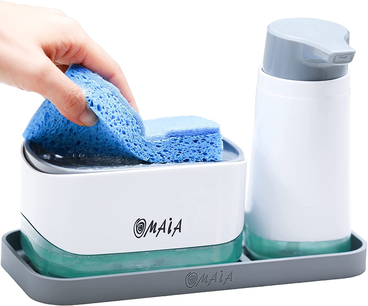 OMAIA 4in1 Dish Soap Dispenser Set with Sponge Holder and Liquid Hand