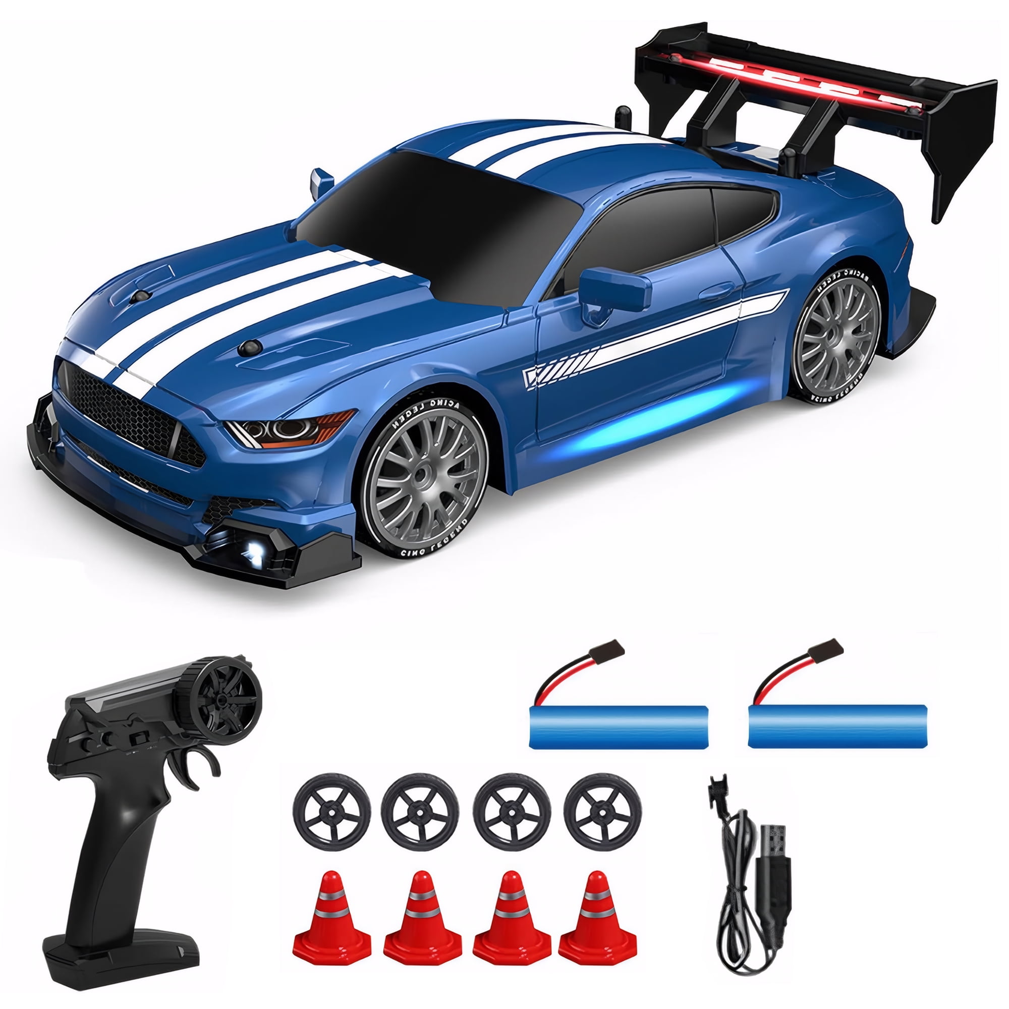 OMAKCOO RC Drift Car with LED Lights, 1:24 4WD 2.4GHz Remote Control Car (Blue)