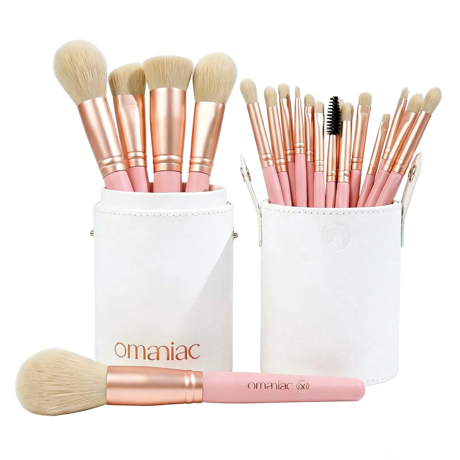OMANIAC 20Pcs Makeup Brush Set Professional - Cruelty-Free Beauty Gift Kit for Beginners & Women - Premium Synthetic Foundation Eyeshadow Blending Face Powder Brushes with Travel Case (Pink)