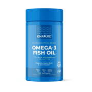 OMAPURE Fish Oil Supplements with Omega 3 Fatty Acids 1 Bottle, 120 Softgels - High EPA, DHA, IFOS Fish Oil Pills Support Heart & Joint Health - Burpless Fish Oil Promotes Brain Function