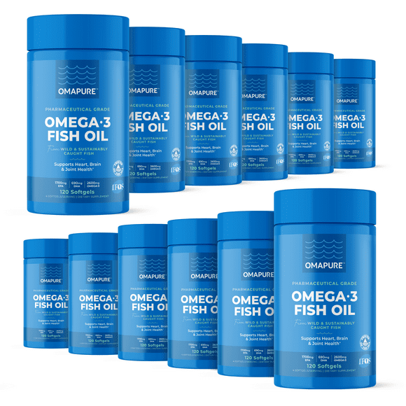 OMAPURE Omega-3 Fish Oil Supplement (10 Bottles 120 Softgels, 30 Servings/Container) 2600mg EPA + DHA IFOS 5-Star Certified
