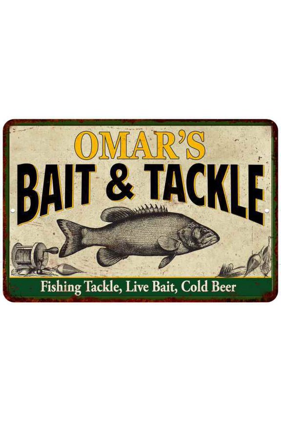 OMAR'S Bait & Tackle Sign 8 x 12 High Gloss Metal 208120016343