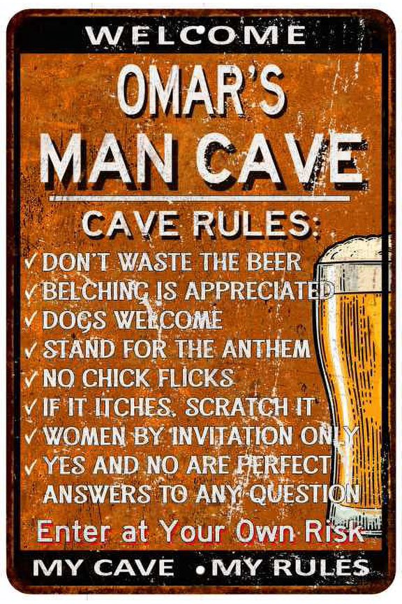OMAR'S Man Cave Rules Rusty Sign Garage Decor 8x12 108120051098