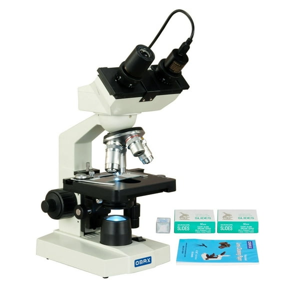 OMAX 40-2500X LED Digital Binocular Compound Microscope USB Camera + Blank Slides + Covers + Lens Paper