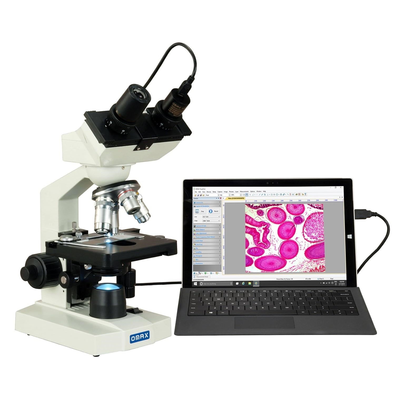 OMAX - 40X-2500X LED Binocular Lab Compound Microscope with 5MP Camera and Mechanical Stage - M82EZ-C50S
