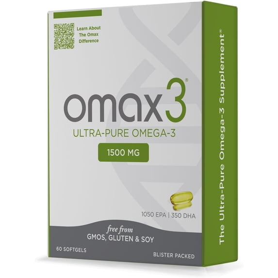 Omax3 Ultra-Pure Omega-3 Fish Oil Concentrate Brain & Memory Support Gluten-Free, 60 Softgels