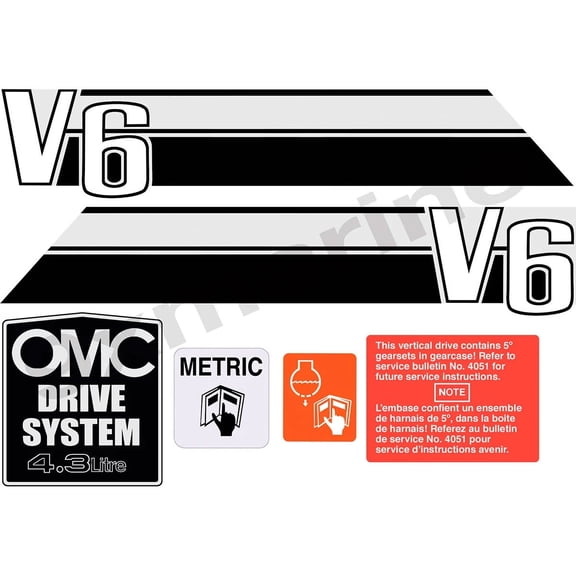 OMC Stringer Stern Drive Sticker Set for 4.3 Litre