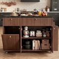 thumbnail image 1 of OMCPET 48" Rolling Kitchen Island with Power Outlet Drop Leaf 2 Drawers 3 Doors Trash Can Cabinet Spice Rack Towel Rack, Walnut, 1 of 10