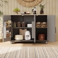 thumbnail image 1 of OMCHOM 51.2" Kitchen Island with Folding Drop Leaf,Rolling Cart Table with Storage and Towel Rack,Brown, 1 of 10