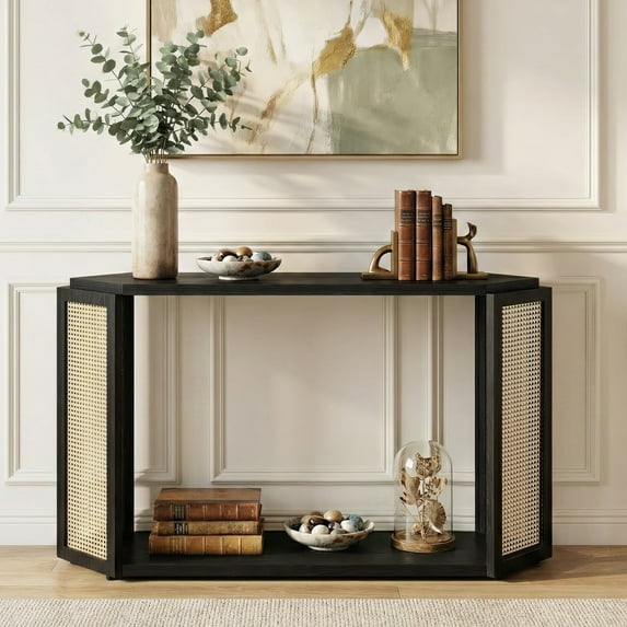 OMCHOM 53" Entryway Table with Open Shelf,2-Tier Console Table for Behind Couch,Hallway,Living Room,Black