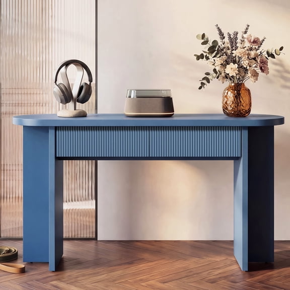 OMCHOM 55in Console Table Farmhouse Wood Narrow Entryway Table with Storage Drawers, Behind Couch Sofa Console Table for Hallway Foyer Living Room Rustic Home Decor(Blue)