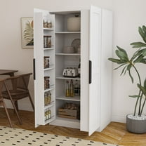 OMCHOM 62.99" Kitchen Pantry Cabinet - Freestanding Buffet Cupboard with Doors & Shelves for Kitchen Living Room Dining Room Storage, White