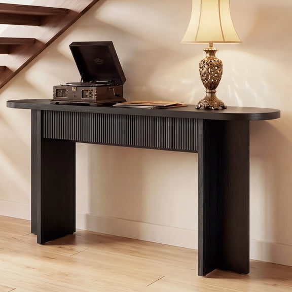 OMCHOM 63in Entryway Table Wood Console Table with Storage Drawers, Farmhouse Sofa Table for Living Room, Narrow Hallway Foyer Table Behind Couch for Home Decor(Black)