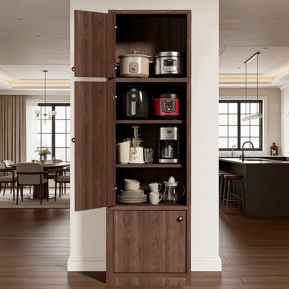 OMCHOM 71" Tall Narrow Kitchen Pantry Cabinet, Slim Storage Cabinet with Adjustable Shelves, Extra Deep 15.7", Modular Expandable with Reversible Doors, High-Density MDF(White)