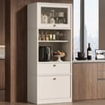 thumbnail image 1 of OMCHOM 71" Tall Storage Cabinet, Freestanding Kitchen Pantry with Fluted Glass Flip Door, 2 Drawers & Open Shelves for Kitchen Living Room, White, 1 of 10