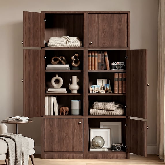 OMCHOM 71" Tall Storage Cabinet with 3 Doors & 5 Shelves,Pantry Cabinet for Kitchen,Living Room,Entryway,Home Office,Walnut