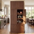 thumbnail image 1 of OMCHOM 71" Tall Versatile Storage Cabinet with 6 Doors and 3 Drawer Shelves,Kitchen Pantry for Dining Room Living Room,Walnut, 1 of 9