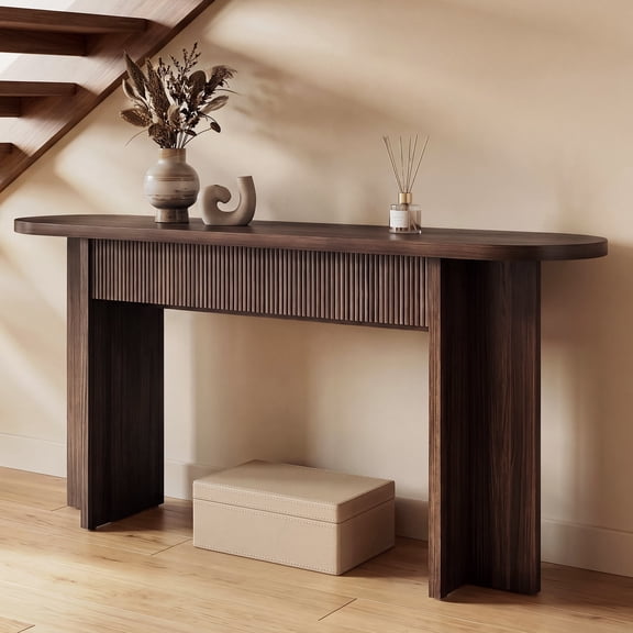 OMCHOM Console Table 63in Farmhouse Wood Narrow Foyer Entryway Table with Storage Drawers, Behind Couch Sofa Table for Hallway Living Room Rustic Home Decor(Walnut)