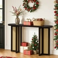 thumbnail image 1 of OMCHOM Farmhouse Console Table,Rattan Narrow Table for Entryway Hallway and Living Room,Espresso, 1 of 9