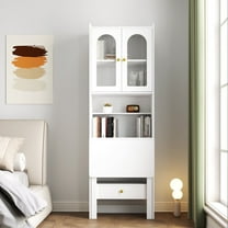 OMCHOM Fold-Out Writing Table - Convertible Desk Cabinet with Shelf & Drawer for Office, Bedroom & Living Room, White