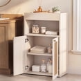 thumbnail image 1 of OMCPET Bathroom Floor Storage Cabinet with 2 Rattan Doors, Freestanding with Adjustable Shelf & Open Storage for Living Room, Hallway, 1 of 8