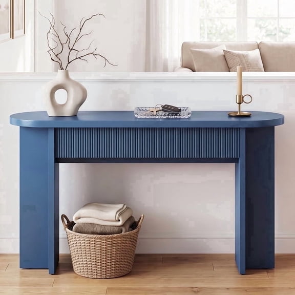 OMCPET 55 Inch Long Side Table Non Electric Made Of Particleboard and MDF Suitable for Hallways Behind Sofas and Living Rooms OMCPET Modern Minimalist Entryway Table Blue