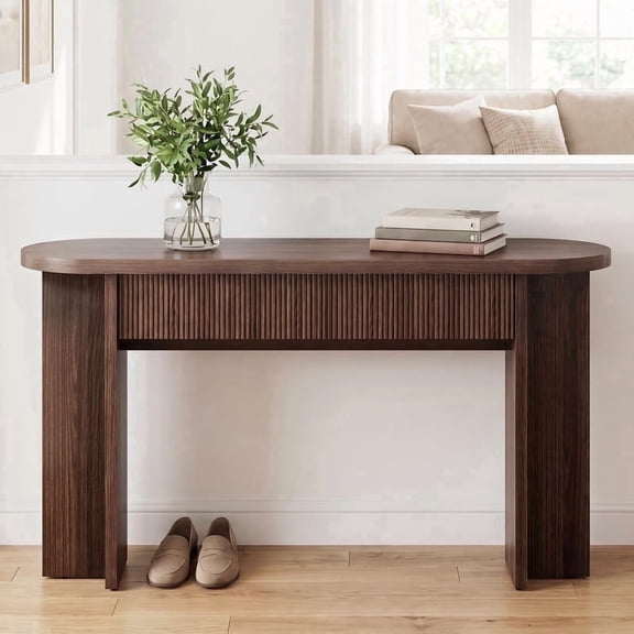 OMCPET 55 Inch Long Side Table Non Electric Made Of Particleboard and MDF Suitable for Hallways Behind Sofas and Living Rooms OMCPET Modern Minimalist Entryway Table Walnut Color
