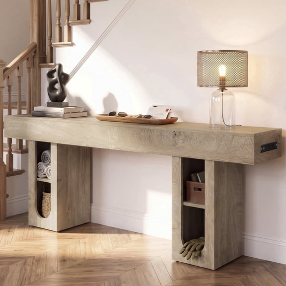 OMCMUU Contemporary with Charging Station, 2 Adjustable Shelves Particleboard and MDF Console Table, Natural,1.6M