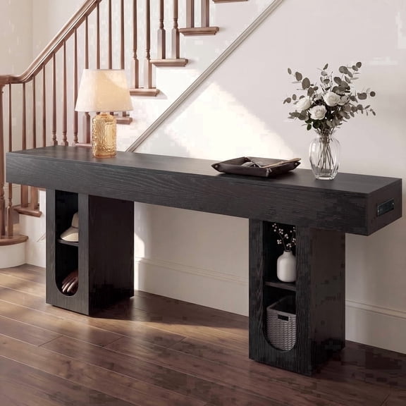 OMCPET 63" Fluted Entryway Console Table, Modern Rectangular Solid Wood Sofa Table Behind Sofa, Hallway Living Room Entryway Hall Tree Bench