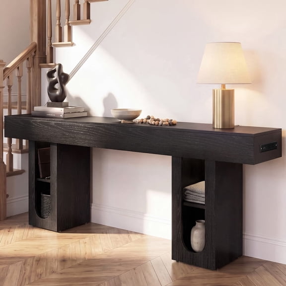OMCMUU 71 Inch Console Table, OMCMUU 2-Tier Entryway Table Sofa Table for Living Room Bedroom Storage Cabinet Furniture, Black 1.8m Modern Home Decor