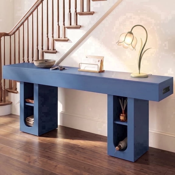 OMCPET 71" Fluted Entryway Console Table,Modern Rectangular Solid Wood Sofa Table Behind Sofa, Hallway Living Room Entryway Hall Tree Bench