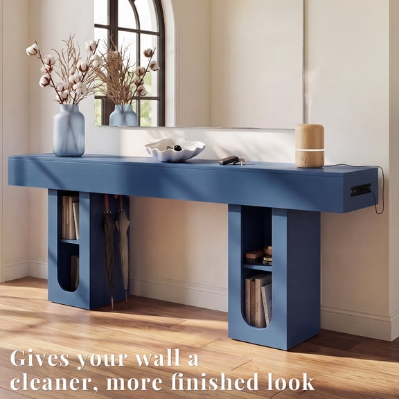 OMCMUU Console Table 71 Inch, OMCMUU Sofa Table Entryway Table Storage Cabinet for Living Room Bedroom Furniture TV Stand Furniture, Blue Linen 1.8m