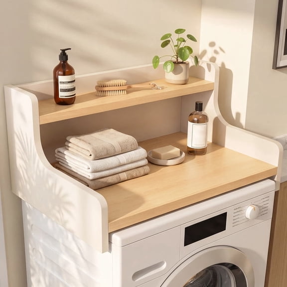 OMCMUU Washer Dryer Topper Countertop, Single-Tier Laundry Folding Table Cover for Washer and Dryer Top, White Space-Saving Organizer