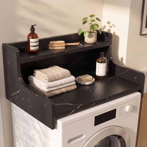 OMCMUU Single-Tier Washer Dryer Countertop, Space-Saving Laundry Room Storage for Folding Clothes and Essentials, Walnut