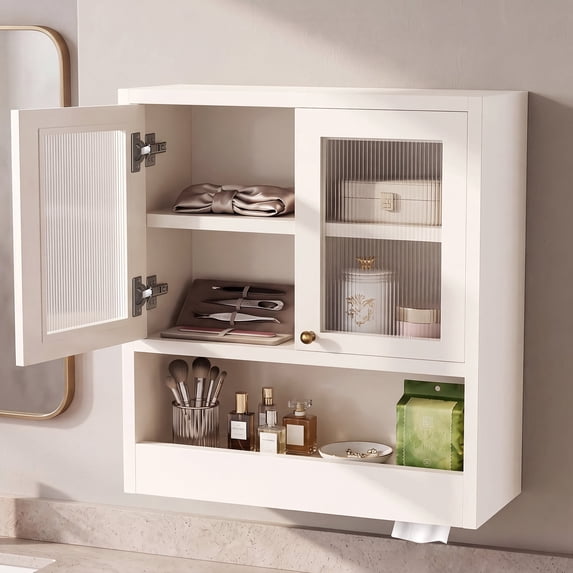 OMCPET Bathroom Wall Cabinet with Adjustable Shelf Anti-Tip Devices, Modern,Freestanding, Built-in Tissue Slot for Small Bathroom, Living Room, Entryway,White