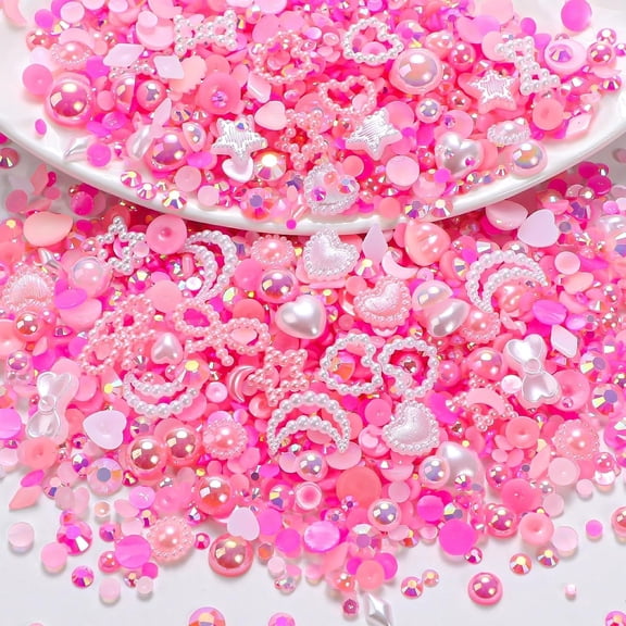 OME 50g Mix Pink Pearl Rhinestones for Bedazzling, Gems Pearls for Crafts Tumblers Nails Face Art, 3-8mm Mixed Sizes Flatback Half Pearls and 2-6mm Rhinestones for Crafts DIY Nail Art Shoes