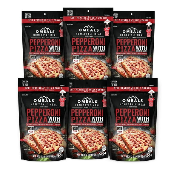 OMEALS 6 Pack Pepperoni Cheese Pizza w/Sauce MRE, Sustainable Premium Outdoor Food, Perfect for Travelers, Emergency Supplies