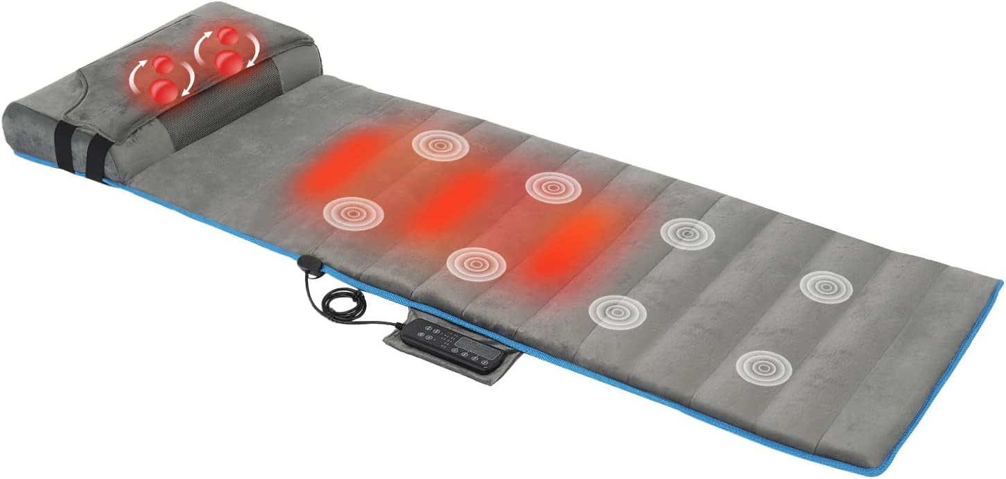 OMECAL Massage Mat w/Shiatsu Neck Massage Pillow, 3 Heating Pads & 8