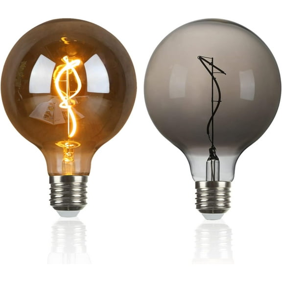 OMED G125 Smoke Grey Large Oversized Dimmable LED Edison Bulbs 2 Pack, E26 2200K Warm White Extra Big Round Vintage Light Bulbs, 4 watt 150LM Decorative Globe Bulbs for Bedroom Living Room or Bar