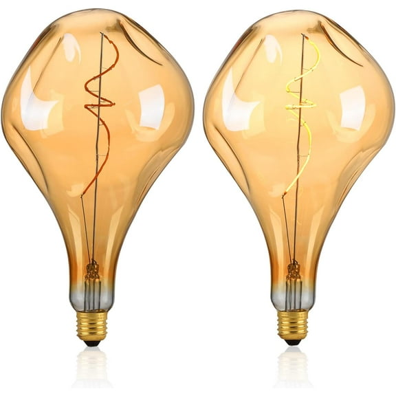 OMED LED Large Edison Bulb Oversized 2 Pack, E26 2200K Warm White Dimmable Vintage Giant Light Bulb, 5 Watt 400LM Extra Big Amber Glass Decorative Bulb for Bedroom, Living Room, Bar, Cafe