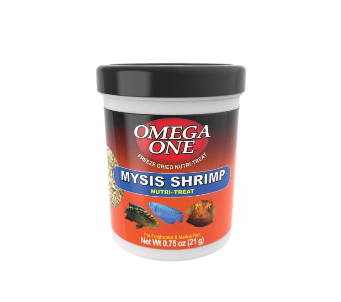OMEGA ONE FREEZE DRIED MYSIS SHRIMP FISH FOOD NUTRI TREAT .75 OZ. CONTAINER
