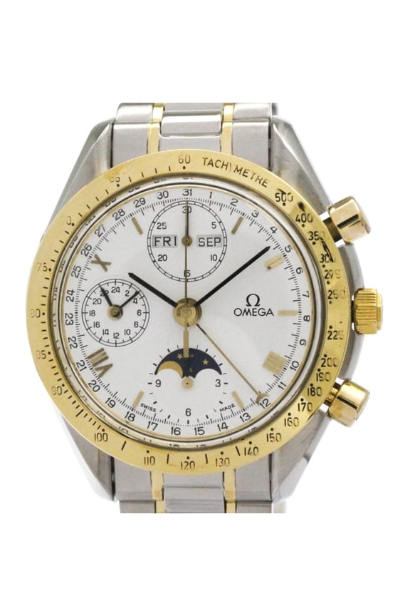 Pre-Owned OMEGA Speedmaster Triple Date Moonphase 18K Gold Watch 3336.20 Polished