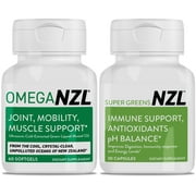 OMEGANZL Omega-3 Natural Joint Relief Supplement Natural Muscle Support, Green-Lipped Mussel Oil Joint Support, No Fishy Aftertaste, 60 Softgels Plus one Bottle of Super Greens 30 Capsules