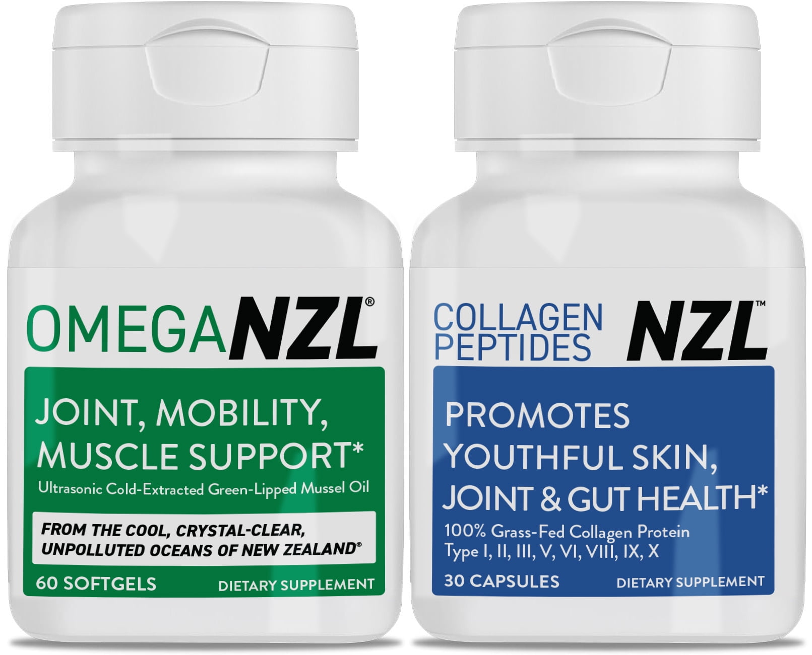 OMEGANZL Omega-3 Natural Joint Relief Supplement Natural Muscle Support, Green-Lipped Mussel Oil Joint Support, No Fishy Aftertaste, 60 Softgels Plus one Bottle of Collagen Peptides 30 Capsules